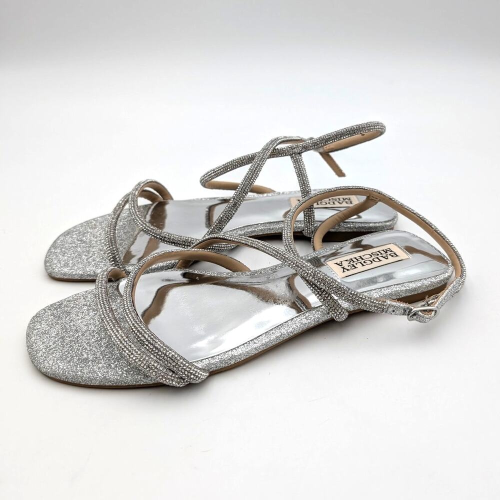 Badgley Mischka Collection Ivie Ankle Strap Sandals Womens Silver Sz US7M EU37.5